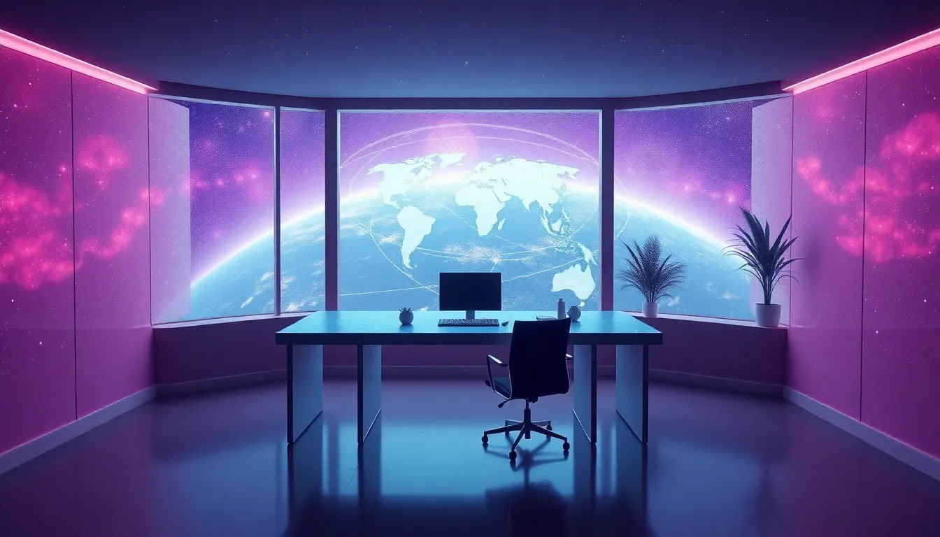 Future of Digital Entrepreneurship 2026: The Rise of the Agentic Founder 3D isometric futuristic home office showing a global holographic business interface in space.