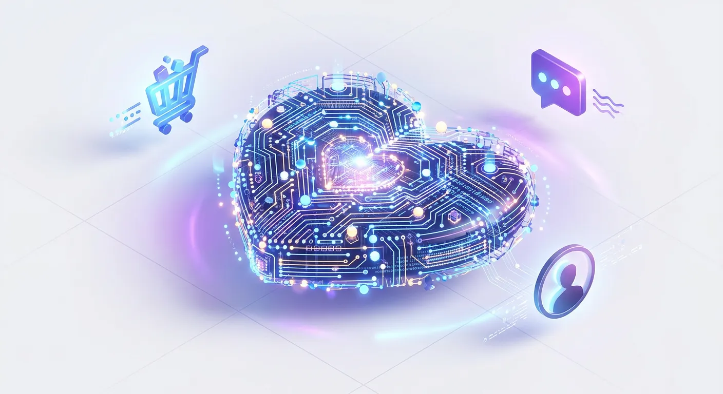3D isometric digital heart symbolizing the integration of technology and customer relationships for business growth