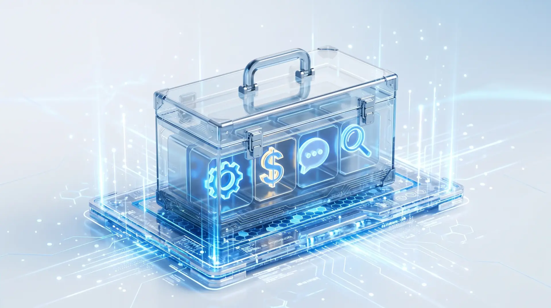 Business Automation Tools 2026: The Essential Tech Stack for Success 3D isometric digital toolbox representing the essential business automation tools for founders in 2026