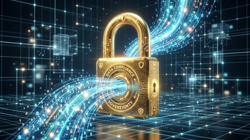 Cloud 3.0 Infrastructure 2026: Designing for Portability and Sovereignty 11zon golden padlock wrapping data stream 202605151205